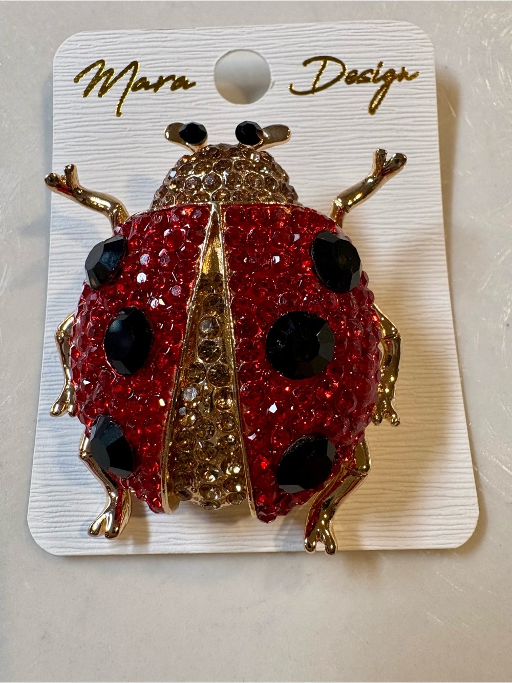 Crystal Ladybug Brooch - Red & Gold